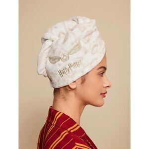Harry Potter White Fleece Embroidered Golden Snitch Hair Towel Wrap